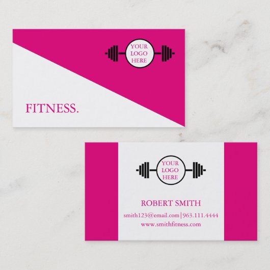 ピンクモダン&ホワイトフィットネス 名刺 (正面/裏面)