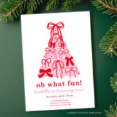 ピンクモダン&レッドツリーボウ1st誕生日 招待状