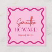 ピンクモダン&レッドレトロスタイルメイクアップアーティスト美しい スクエア名刺 (正面)