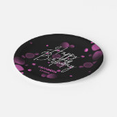 ピンクモダン《写真》ぼけ味グラデーション黒ハッピーバースデー ペーパープレート (アングル)