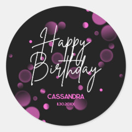 ピンクモダン《写真》ぼけ味グラデーション黒ハッピーバースデー ラウンドシール