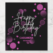 ピンクモダン《写真》ぼけ味グラデーション黒ハッピーバースデー ワインラベル (シングルラベル)