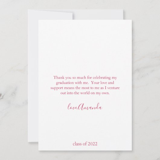 ピンクモダン&金ゴールドアーチ型卒業ありがとう 招待状 (裏面)