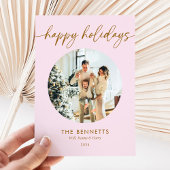 ピンクモダン&金ゴールドハッピーホリデー写真 シーズンカード