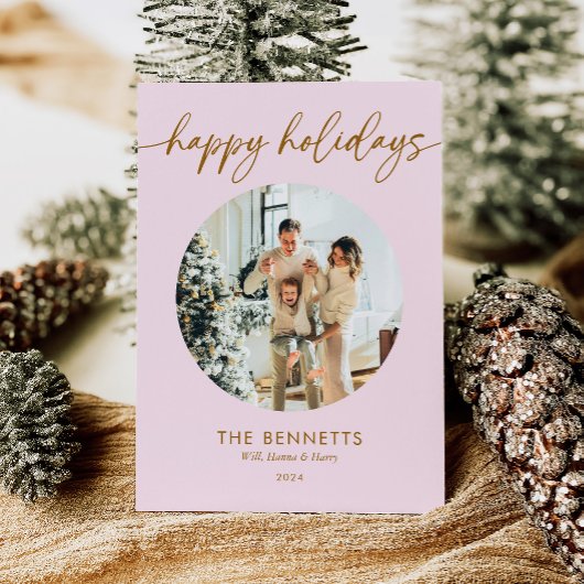 ピンクモダン&金ゴールドハッピーホリデー写真 シーズンカード