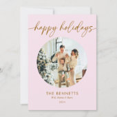 ピンクモダン&金ゴールドハッピーホリデー写真 シーズンカード (正面)