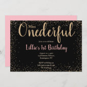 ピンクモダン&金ゴールドリトル恋しく思オネダーフル1st 招待状 (正面/裏面)
