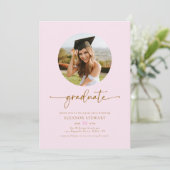 ピンクモダン&金ゴールド写真大学院卒業式パーティー 招待状 (スタンド正面)