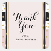 ピンクモダン&金ゴールド紙吹雪白黒ストライプ スクエアシール (正面)