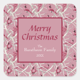 ピンクモダン（鳥）ショウジョウコウカンチョウバードメリークリスマス スクエアシール