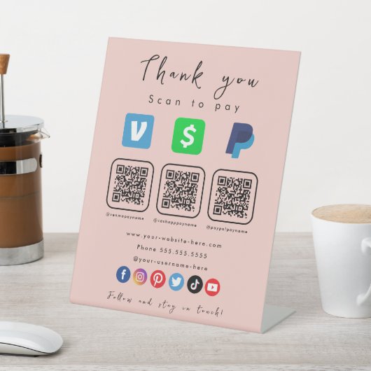 ピンクモダンQRコー数々のドPaypal Venmoキャッシュアプリ 台座サイン (インサイチュ)