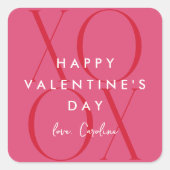 ピンクモダンXOXOバレンタインデー スクエアシール (正面)