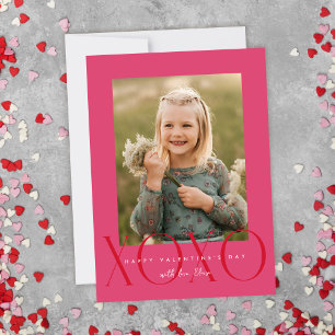 ピンクモダンXOXOフォトクラスルームValentine Card サンキューカード