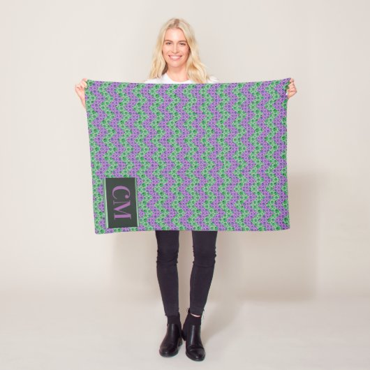 ピンクモノグラムのとグリーンのグリッターシェブロン フリースブランケット (インサイチュ)