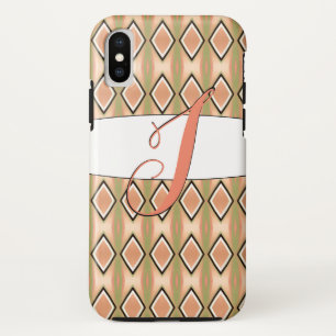 ピンクモノグラムのとグリーンのJ電話ケース iPhone XSケース