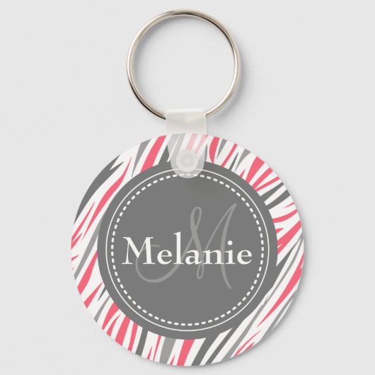 ピンクモノグラムのとグレーゼブラパターン キーホルダー (正面)
