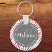 ピンクモノグラムのとグレーゼブラパターン キーホルダー (正面)