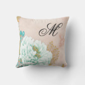 ピンクモノグラムのとティール(緑がかった色)フローラ クッション (裏面)