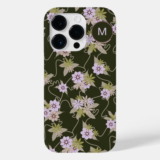 ピンクモノグラムのとブラックのフローラつる植物 Case-Mate iPhoneケース (裏面)