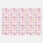 ピンクモノグラムのとブルーのフローラ ラッピングペーパーシート (正面3)