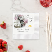 ピンクモノグラムのとホワイトのフローラのナ結婚プキンス 縁ありカクテルナプキン (インサイチュ)