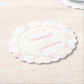 ピンクモノグラムのとホワイトリボン、ピンクボウカスタムリボン ペーパーコースター (アングル)