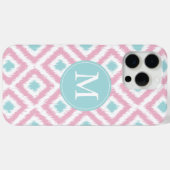 ピンクモノグラムのとミントダイヤモンドのイカットパターン Case-Mate iPhoneケース (裏面 (横))
