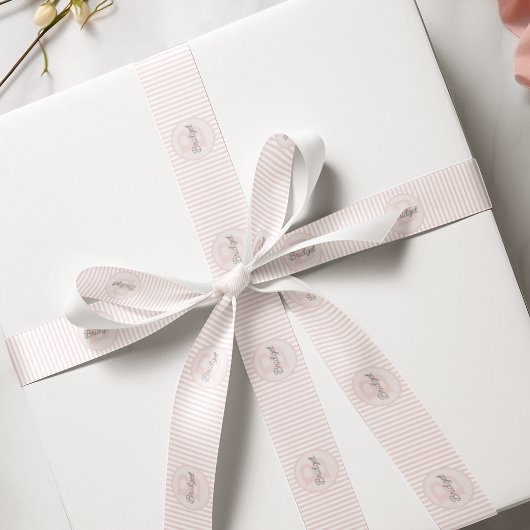 ピンクモノグラムのと白ストライプの色 グログランリボン