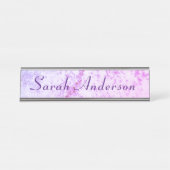 ピンクモノグラムのと紫のマーブル デスクネームプレート (正面)