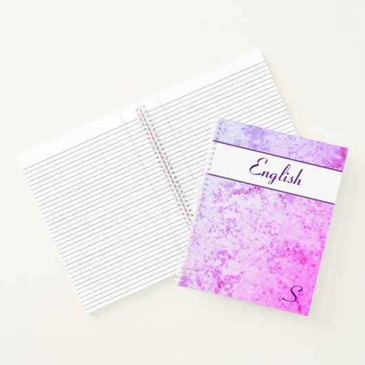 ピンクモノグラムのと紫のマーブル ノートブック (内部)