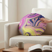 ピンクモノグラムのと紫の抽象芸術 ラウンドクッション