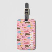 ピンクモノグラムののアイスクリーム ラゲッジタグ (正面縦)