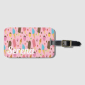 ピンクモノグラムののアイスクリーム ラゲッジタグ (正面横)