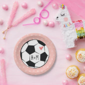ピンクモノグラムののサッカーボール結婚ズ ペーパープレート (パーティー)