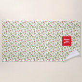 ピンクモノグラムののトロピカルパ葉ーム模様 ビーチタオル (正面)