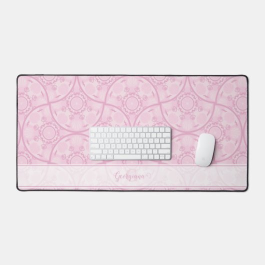 ピンクモノグラムののマ名門私立校風のンダラのアールデコファン デスクマット (キーボード&マウス)