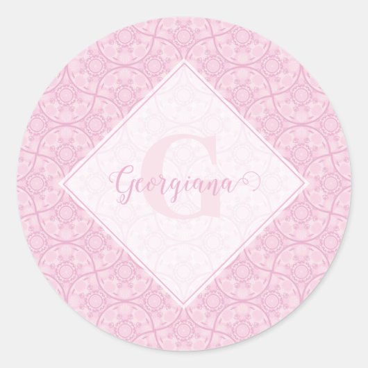 ピンクモノグラムののマ名門私立校風のンダラのアールデコファン ラウンドシール (正面)