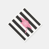 ピンクモノグラムのの卒業式キャップ+黒ストライプ色 スタンダードカクテルナプキン (角)