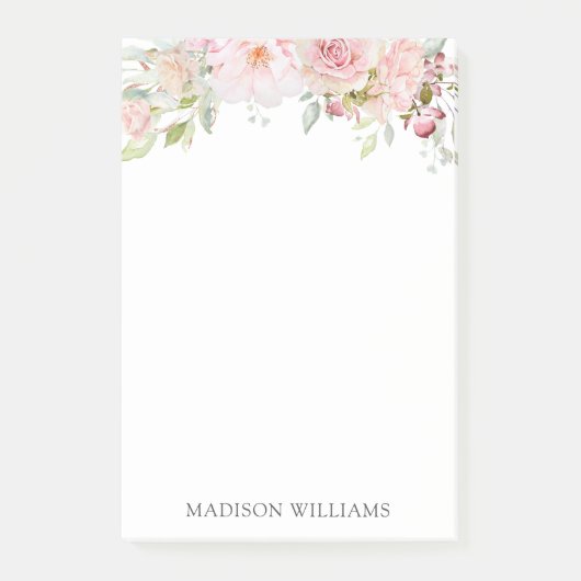 ピンクモノグラムのの水彩バラの花エレガント ポストイット (正面)