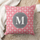 ピンクモノグラムのの白フローラ格子パターン クッション (ブランケット)