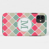 ピンクモノグラムのの緑のモロッコ格子パターン Case-Mate iPhoneケース (裏面(横))