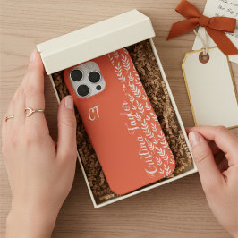 ピンクモノグラムのの赤面リーフのパタスタイリッシューン iPhone 16 PRO MAXケース