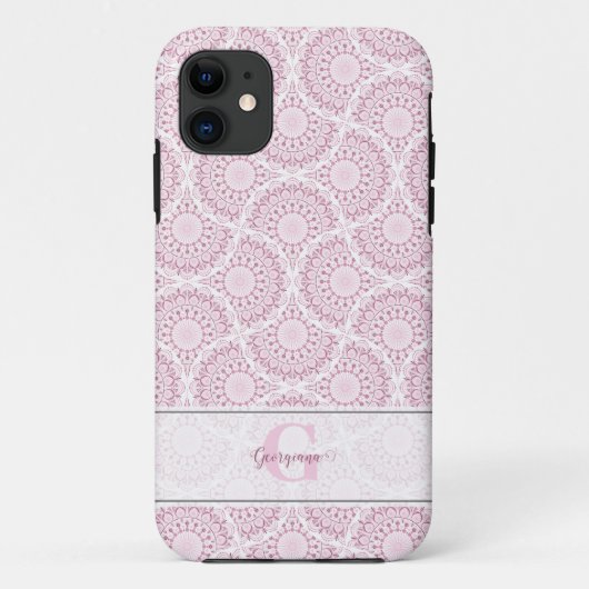 ピンクモノグラムのアールデコ紙吹雪レースマンダラ Case-Mate iPhoneケース (裏面)