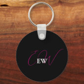 ピンクモノグラムのイニシャルガーリータイポグラフィ キーホルダー (正面)