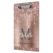 ピンクモノグラムのエレガントローズ金ゴールドグリッタードリップ クリップボード (左)