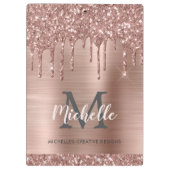 ピンクモノグラムのエレガントローズ金ゴールドグリッタードリップ クリップボード (裏面)