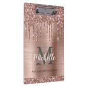 ピンクモノグラムのエレガントローズ金ゴールドグリッタードリップ クリップボード (右)