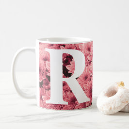 ピンクモノグラムのキク コーヒーマグカップ