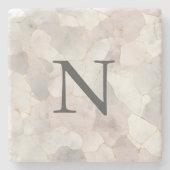 ピンクモノグラムのグレイ白金ゴールド大理石 ストーンコースター (正面)