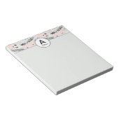 ピンクモノグラムのグレイ黒いパターン(の模様が)ある花 ノートパッド (アングル)